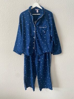 Victoria's Secret Celestial Plant Space Navy and White Cotton Modal Pajama Set M
